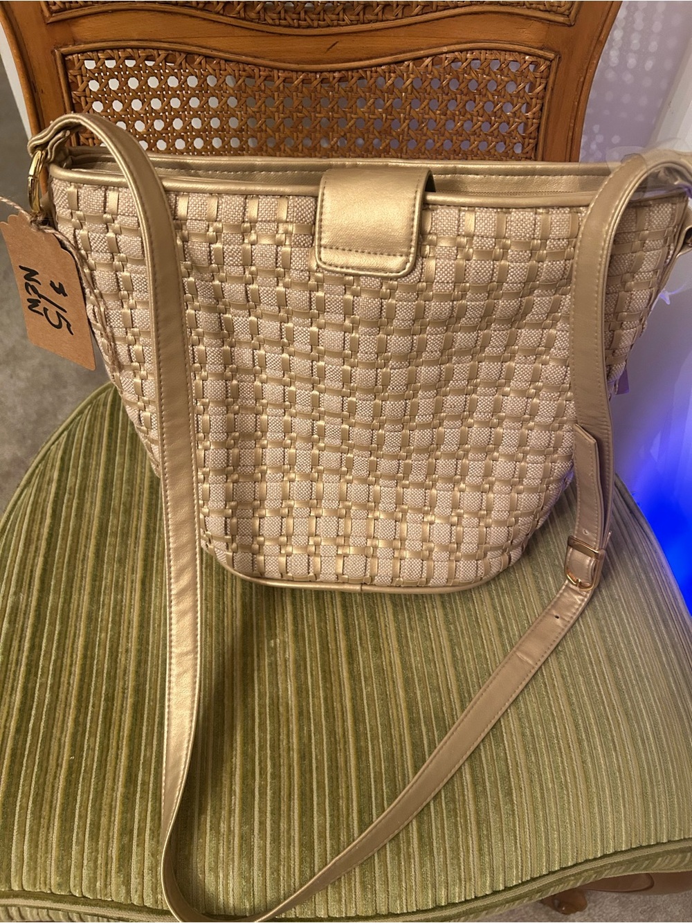 Woven Metallic Shoulder Bag in Gold & beige by Rosetti. New with tag.